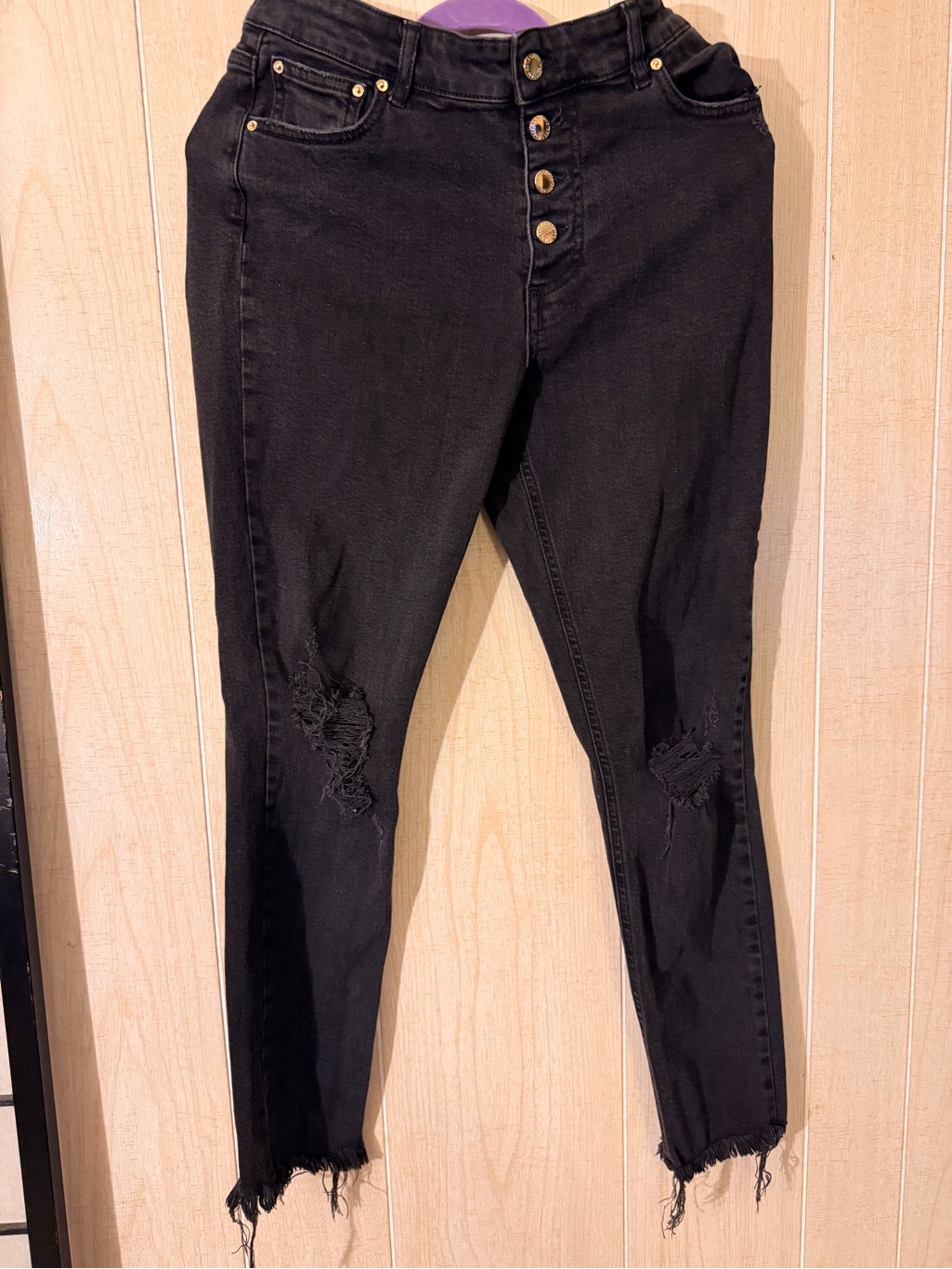 Retrofete Black Skinny Distressed Button-Fly Jeans